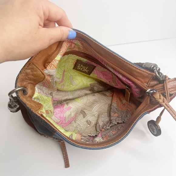 THE SAK Patchwork Multicolor Leather/Suede Hobo Shoulder Bag With Braided Strap - Picture 8 of 14